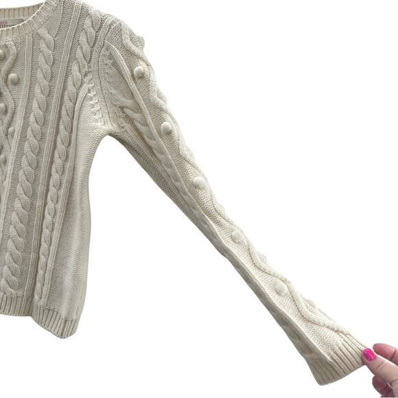 Valentino Red Virgin Wool Cashmere Cable Knit Quiet Luxury Cream Sweater Size XS - Picture 6 of 12